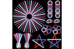 ILHSTY 150 Pcs 8'' Red Blue White Glow Sticks Glow Necklaces In The Dark Party Favors Supplies Bright GlowSticks Bulk with Accessories for Birthday Halloween 4th of July Party