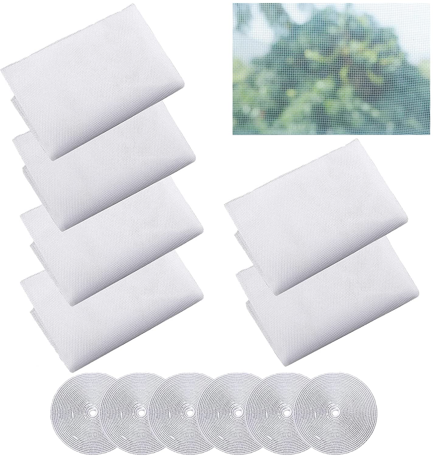 6 Pieces Fly Screen Window, White Window Screen Mosquito Netting with 6 Rolls Hook Sticky Tape Window Screen Mesh Bee Bug Protector Fly Net for Windows (150x130cm)