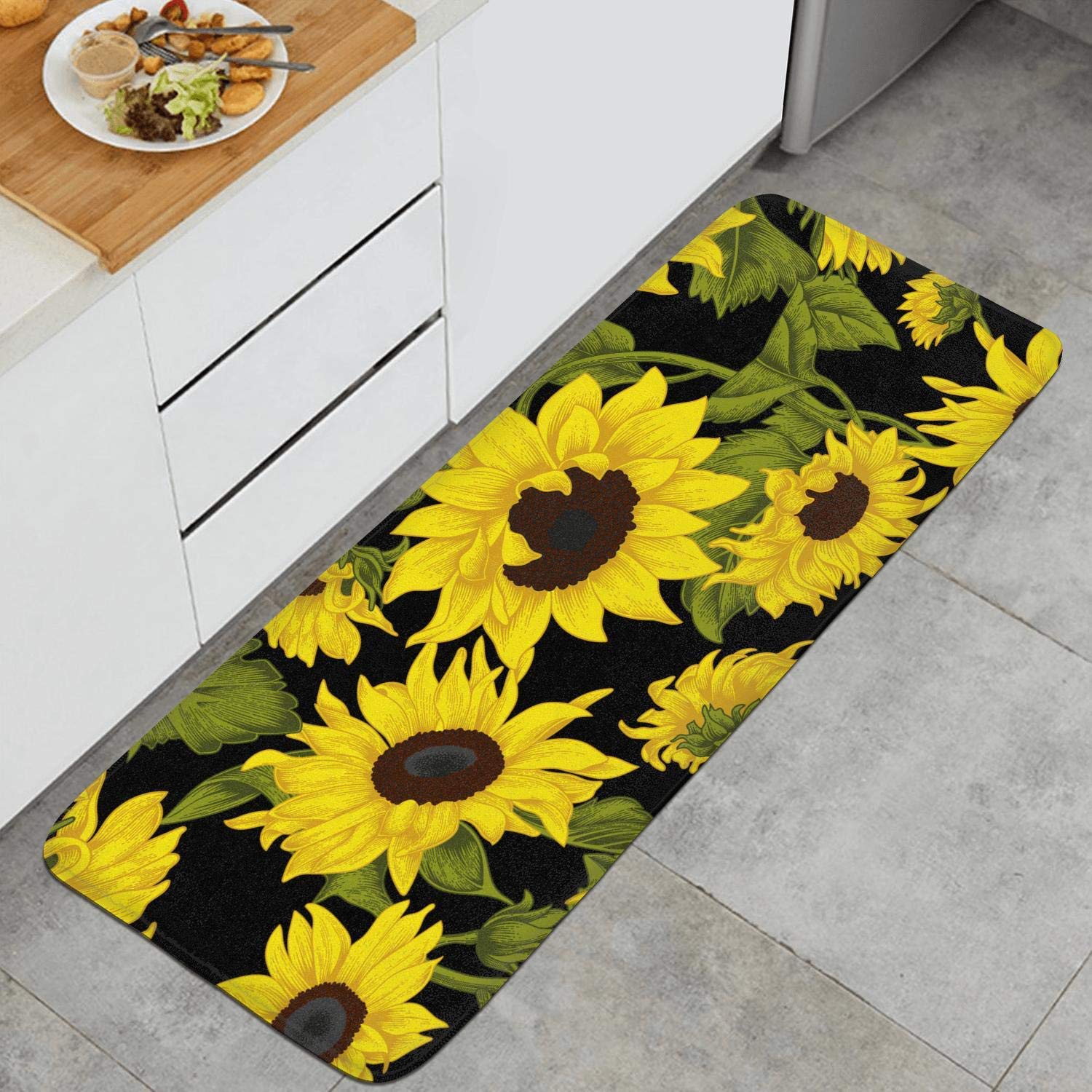 Sunflowers Vintage Style Floor Runner Rugs Long Kitchen Mat Kitchen Carpet NonSlip Window Room