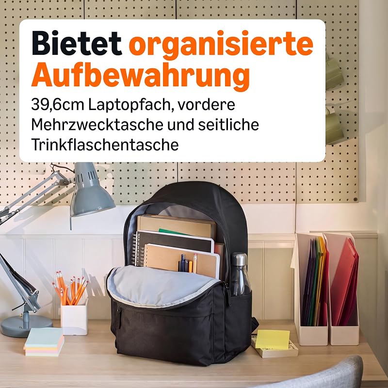 , Rucksack für Klassische Anlässe/Freizeit/Schule, 30.99 cm x 15.24 cm x 40.13 cm, Schwarz, 1er-Pack