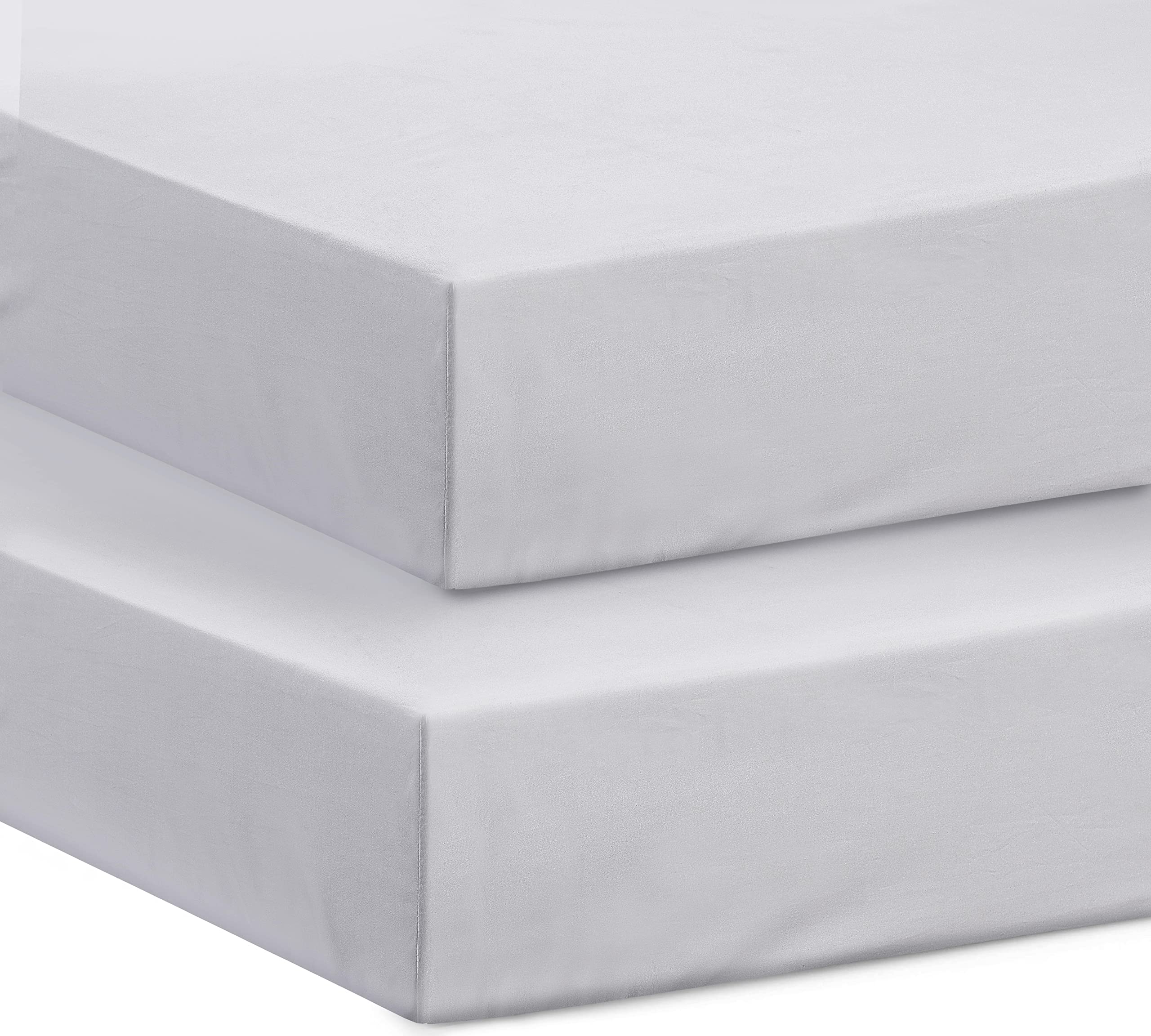 Hajran Linen – 100% Pure Cotton Pack of 2 Cot Bed Fitted Sheets | High Thread Count Fabric, Soft & Durable (Silver, 60 x 120 cm) — image 1