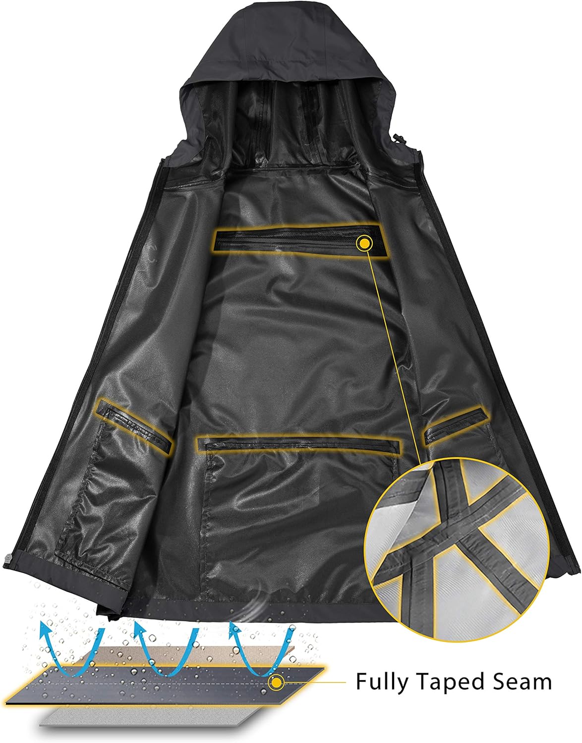 Wantdo Men's Waterproof Rain Jacket Lightweight Hooded Raincoat Breathable Windbreaker at  Men’s Clothing store