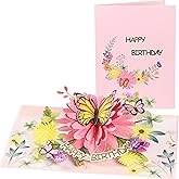 Pop Up Birthday Cards For Women&Wife, Beautiful Flowers and Monarch Butterfly, Elegant, Floral 3D Happy Birthday Greeting Cards, Ideal Gift for Mom, Sister, Her, Grandma, Aunt, Daughter, Stepmother