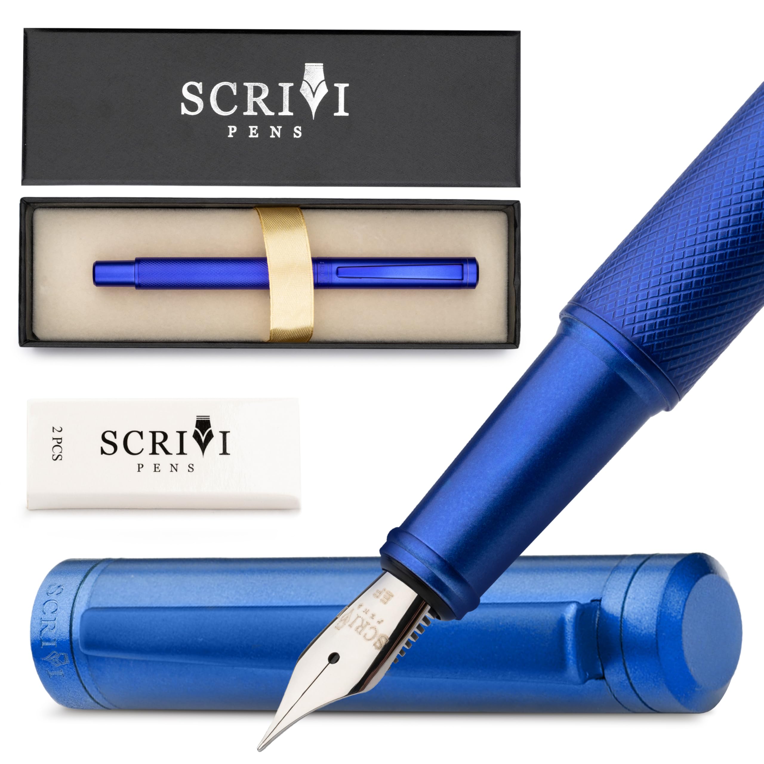 SCRIVI PENS Luxury Fountain Pen Set-[Blue] Fountain Pens for Writing - Smooth Extra Fine Nib - Includes Refillable Ink Converter, 5 Ink Cartridges [Black & Blue], Gift Box - Elegant Calligraphy — image 1