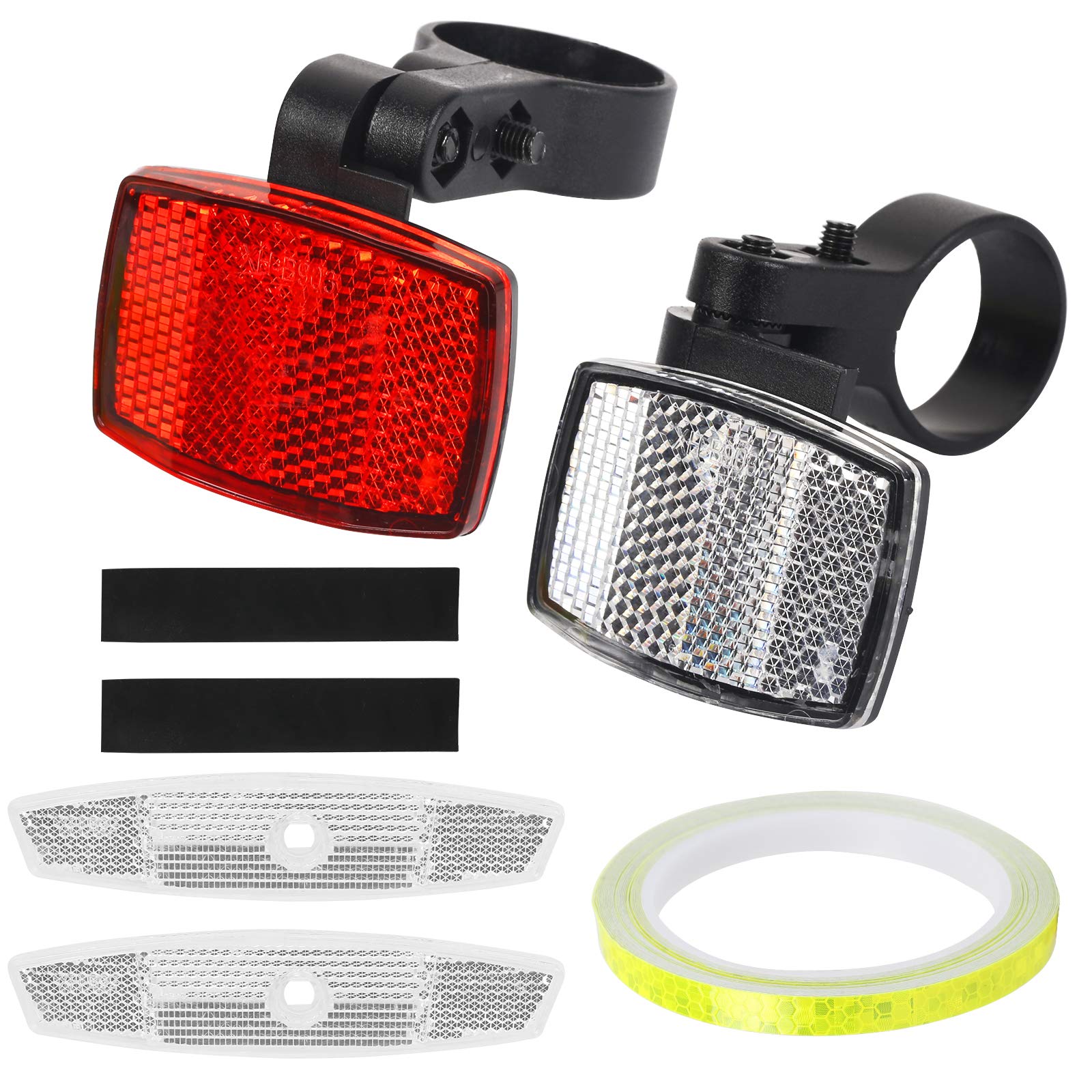 CHALA Bike Reflectors Front and Back,Bicycle Reflector Set with 2pcs Cycling Reflectors Wheel and Self-adhesive Reflective Tape for Mountain Bike Accessories (Silver,Black)