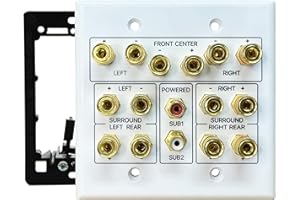 DIYTECH 7.2 Home Theater Speaker Wall Plate with 2 RCA Ports, Gold-Plated Binding Posts for Surround Sound Setup