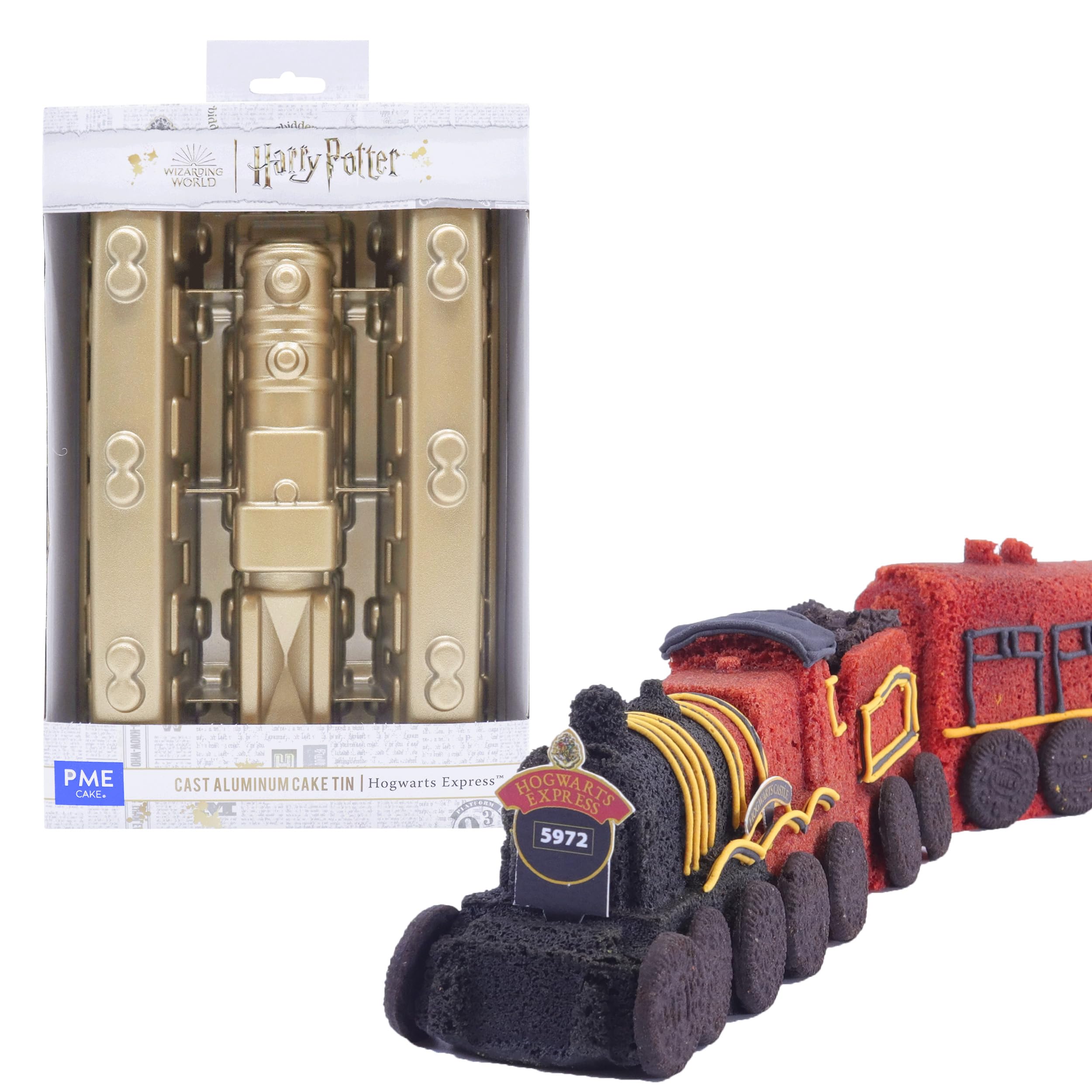 PME Harry Potter Cake Baking Pan, Hogwarts Express Train, 3 Cavities, Gold