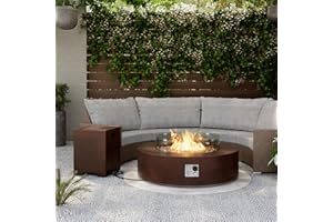 SUNBURY Outdoor Propane Fire Pit,CSA Certified,Dark Brown Patio Fire Table 50000 BTU w 20 Gallon Tank Cover, Glass Wind Guard, Waterproof Cover