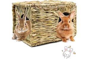 BWOGUE Extra Large Grass House for Rabbits,Hand Crafted Natural Grass Hideaway Foldable Bed Hut with Openings Playhouse for Bunny Guinea Pig Chinchilla Ferret for Play and Sleep