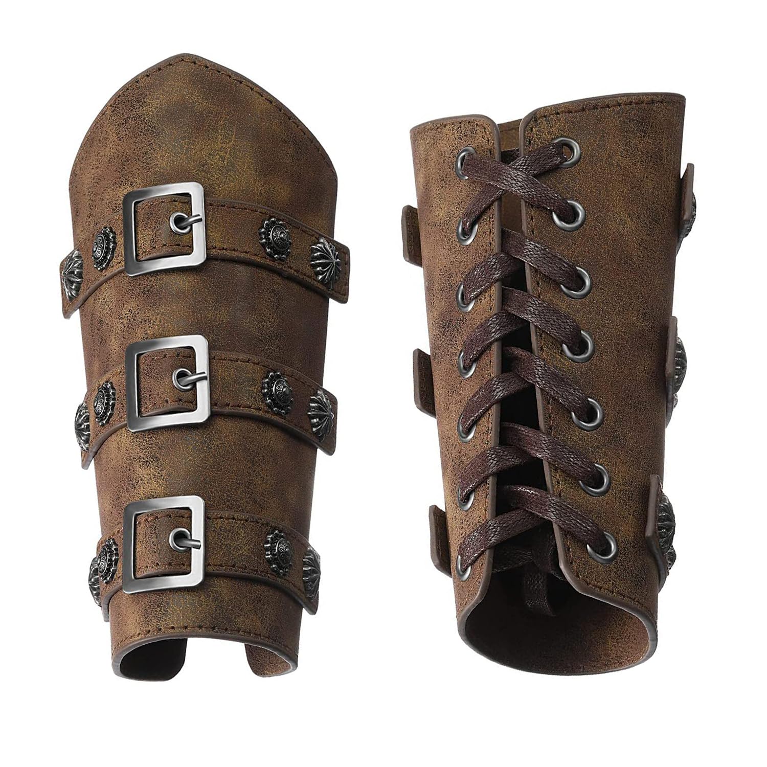 NAUZE 2 Pieces Viking Bracers Medieval Leather Buckle Braces Gothic Steampunk Arm Guard Renaissance Bracers for Halloween Cosplay Costume Accessories
