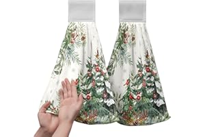 KWLEGH Christmas Tree Hanging Hand Towels Set of 2 Winter Cardinal Snow Xmas Pine Trees Kitchen Towels with Hanging Loop Nature Forest Dish Towel Soft Absorbent Bath Tie Towel for Bathroom Farmhouse Decor