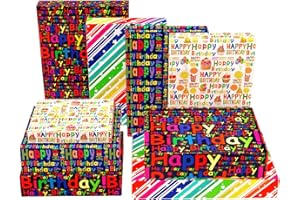 THMORT Birthday Wrapping Paper for Kids, Boys&Girls, Adults.Gift Wrapping Paper sheet With Black Background, Rainbow Star Stripe Happy Birthday for Baby Shower,Pack of 12 Sheets 20 X 29 Inch.