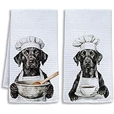Shrago Funny Chef Black Labrador Kitchen Towels, Labrador Retriever Gifts Dish Tea Towels for Kitchen, Black Lab Gift, Gifts for Chefs Coffee Lovers Decorative Hand Towel, 16x24 Inch Set of 2