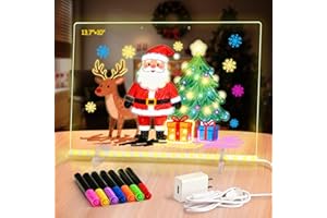 UNICELUCKY Led Dry Erase Board with Stand for Girls, Led Note Board with Colors Light Up Drawing Board 13.7"X10" Acrylic Message Board Dry Erase Led Notepad Illuminated Board with 7 Color Markers for Gifts Toys