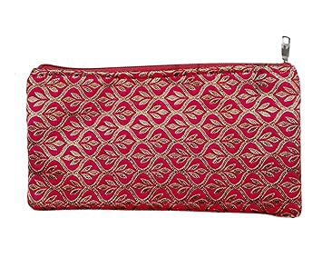 PRODUCTMINE? Womens Elegant Stitch Pattern Maroon Silk Hand Money Purse Coin Purse - Pink