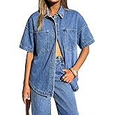 EMMIOL Women Denim Shirts Oversized Long Sleeve Button Down Blouse Distresse Jean Jacket Fall Outfits 2026