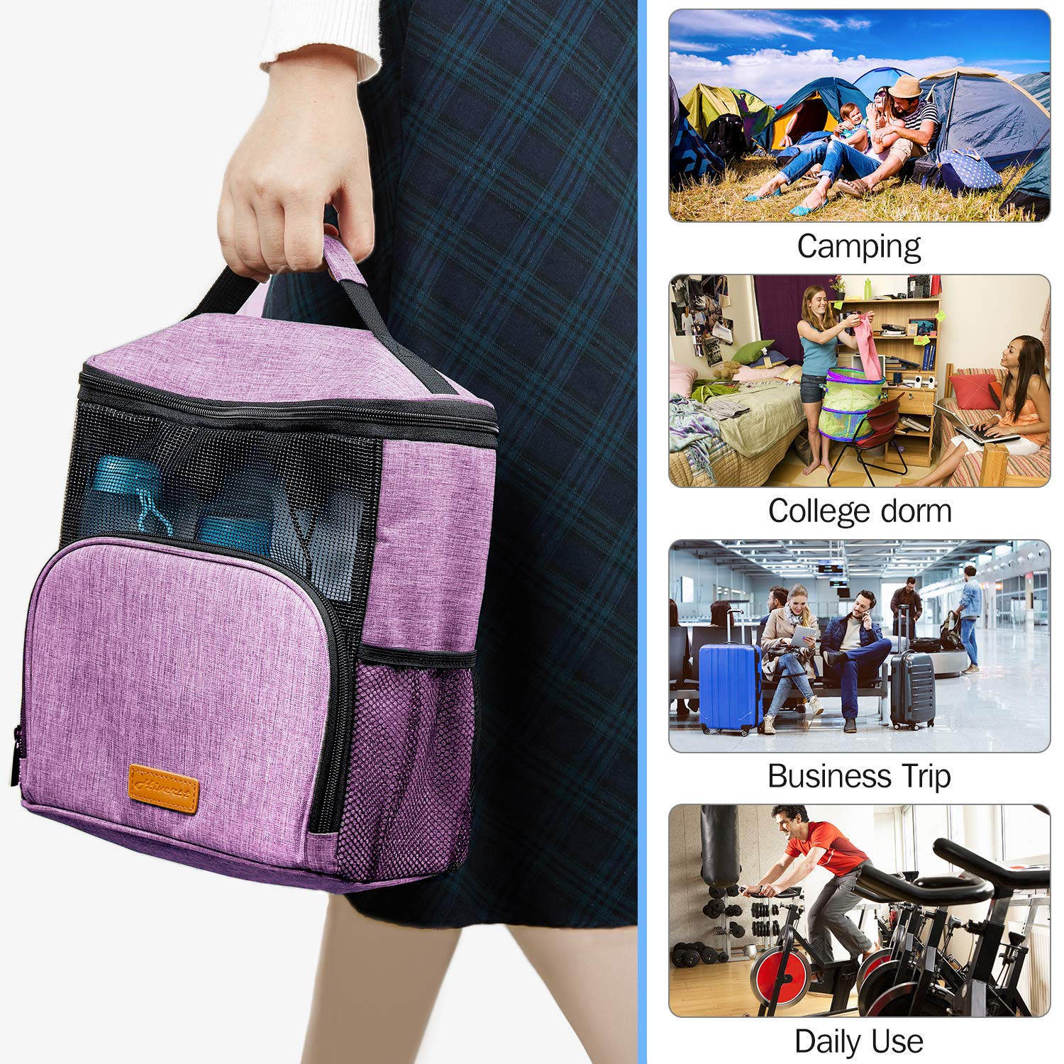 Hanging Toiletry Bag, Shower Caddy Tote Bag (Updated Version, Full Size Bottle Compatible), Bath Organizer for College Dorms, Gym, Camp, Women Men, with Funny Luggage Tag