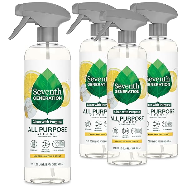 SEVENTH GENERATION ALL PURPOSE CLEANING SPRAY SURFACE CLEANER LEMON CHAMOMILE SCENT CUTS GREASE 23 OZ, PACK OF 4