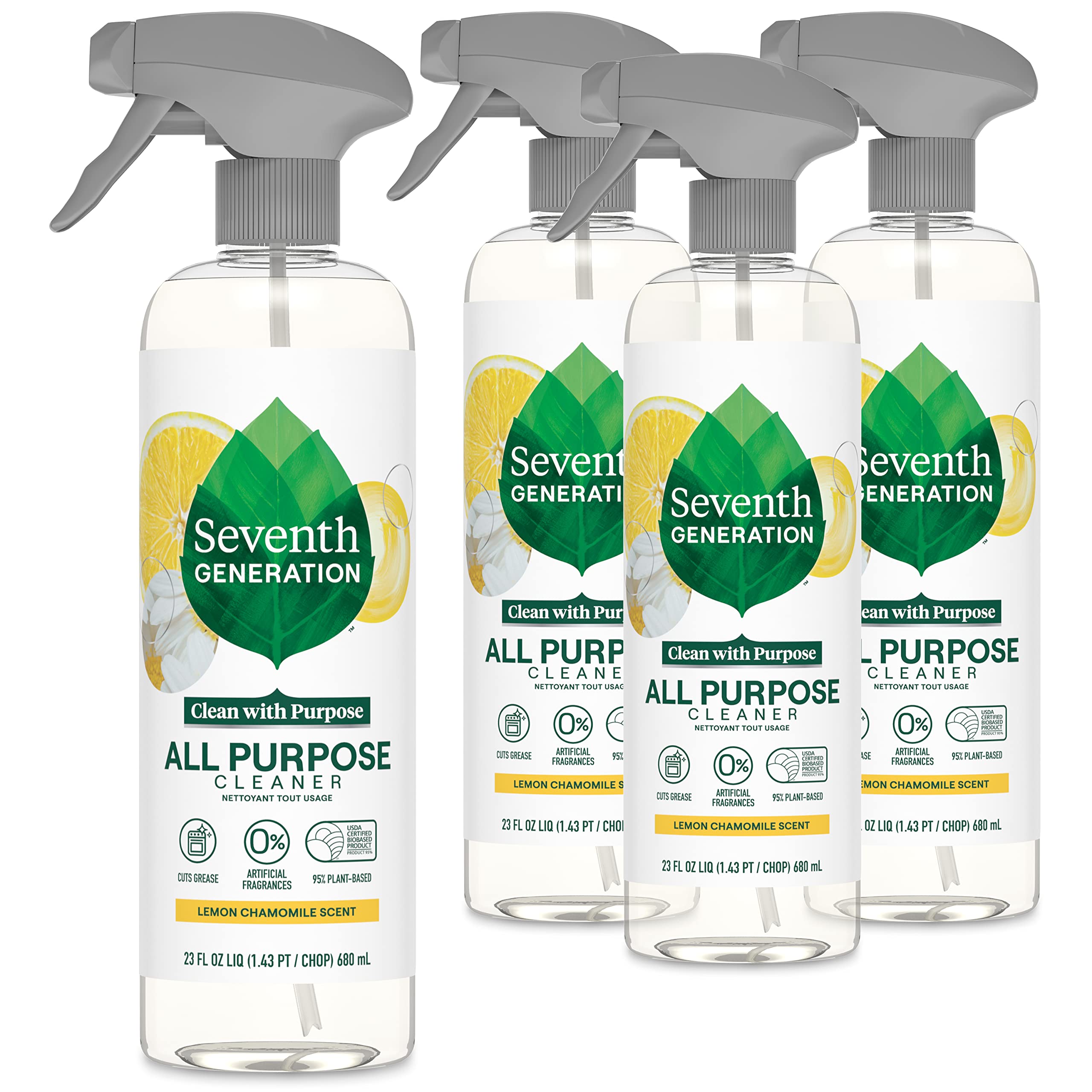 Photo 1 of Seventh Generation All Purpose Cleaning Spray Surface Cleaner Lemon Chamomile scent Cuts Grease 23 oz, Pack of 4