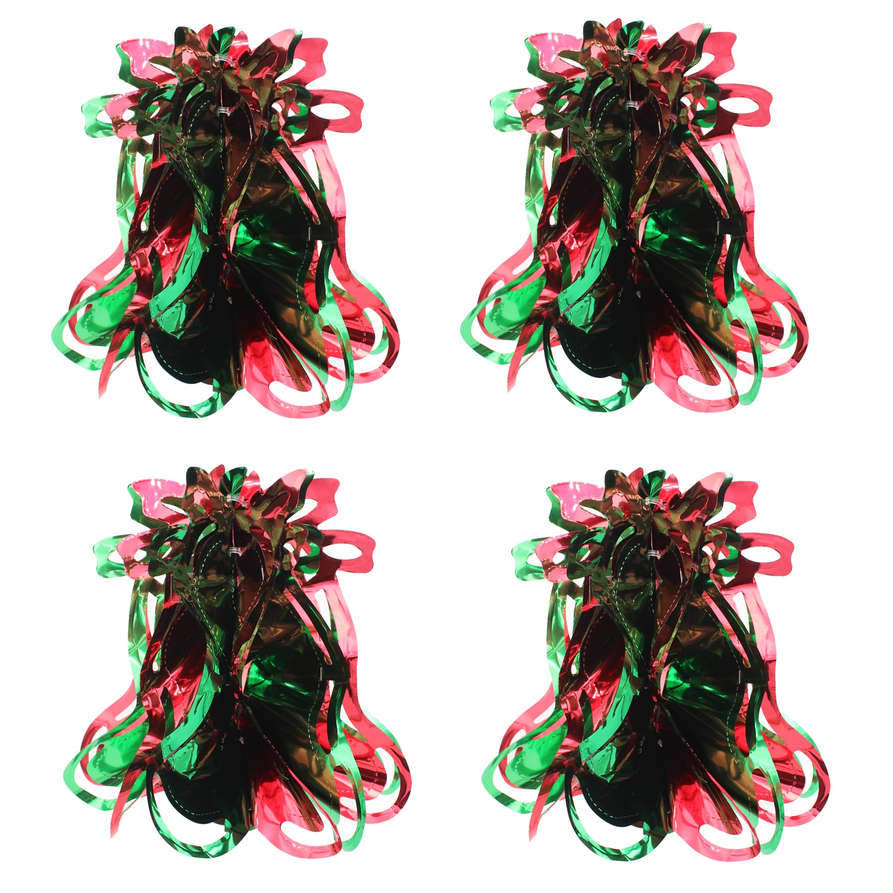 Foil Ceiling Decorations Green/Red Christmas 2 Tone - Set 4 30cm Bells Christmas Decorations