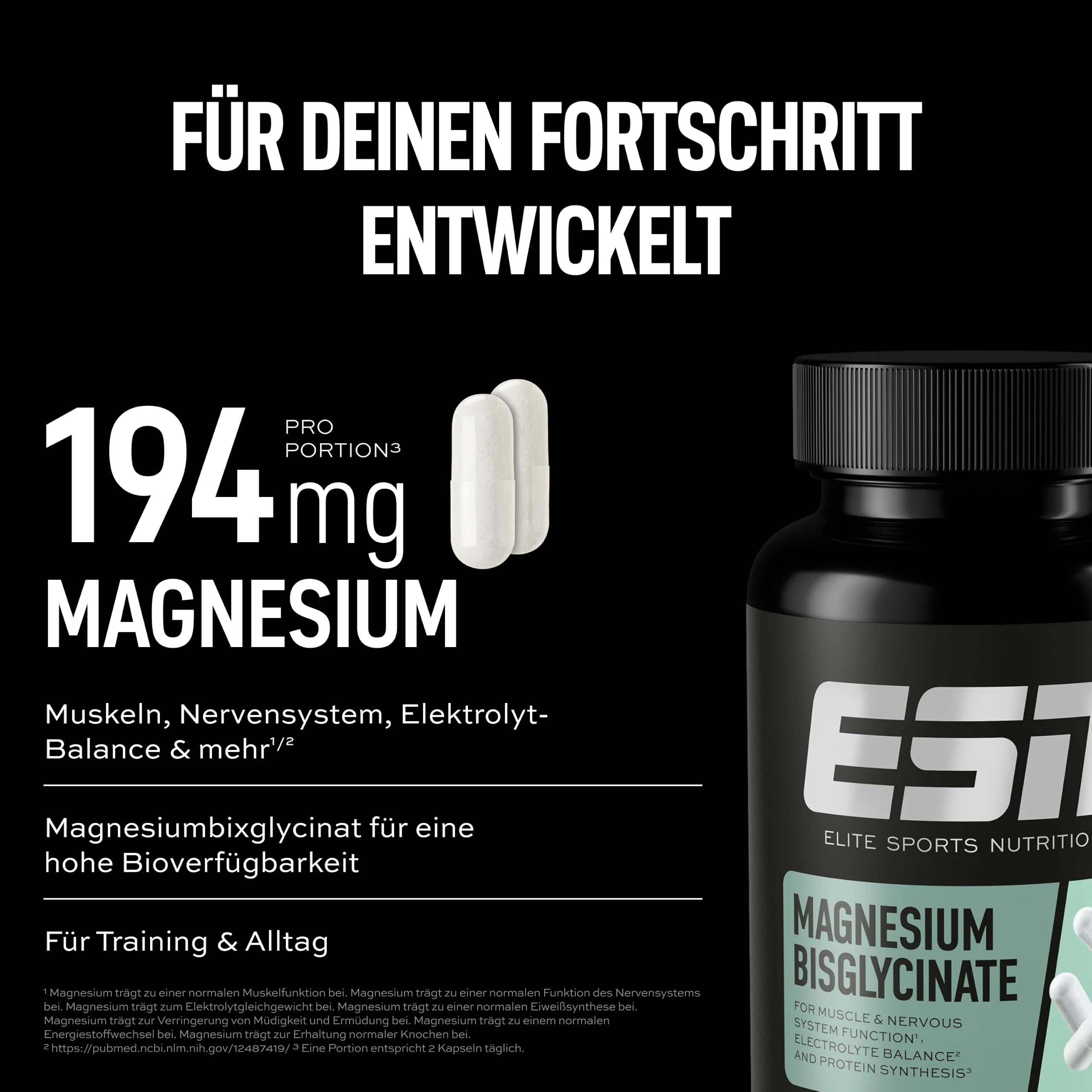 ESN Magnesiumbisglycinat Kapseln - mit 194 mg Magnesium pro Tagesportion - gute Verträglichkeit und Bioverfügbarkeit - vegan - 120 Kapseln, 60 Portionen 3