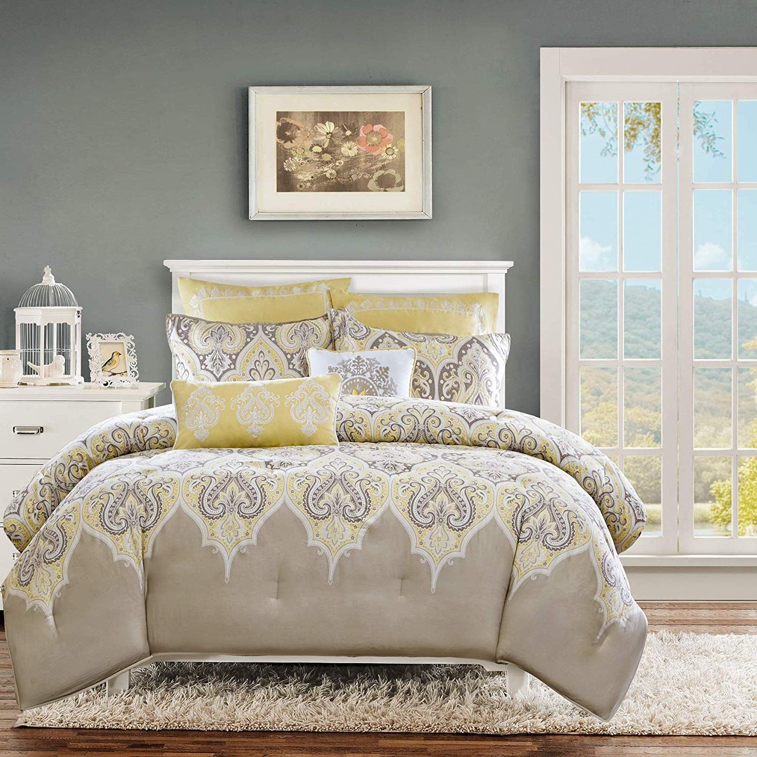 Amazon Com Kup 5 Pc Yellow Beautiful Comforter Set Twin