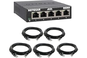 CLOUD CARE NETGEAR 5-Port Gigabit Ethernet Unmanaged Switch (GS305) + 5-Pack Snagless Short Cat 6 Ethernet Cable 10ft ($75 Value Bundle), Plug & Play, Network Hub, Ethernet Splitter, Fanless Metal Design