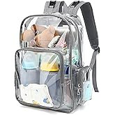Yusudan Clear Diaper Bag Backpack for Baby Girls Boys, Mom Nappy Bags for Women (Grey)