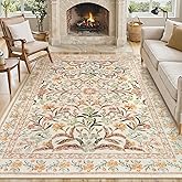 Lahome Fall Floral Washable Area Rugs 8x10, Boho Living Room Large Rugs Non-Slip for Bedroom, Soft Rubber Backed Burnt Orange Carpet for Dining Playroom Decor, Ochre Fall
