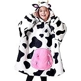 Giggling Getup Wearable Blanket Hoodie for Girls and Boys Sherpa Fleece Hooded Blanket Sweatshirt Warm Cozy Sherpa Wearable Throw Oversized Hoodie with Giant Pocket & Sleeves for Kids Cow