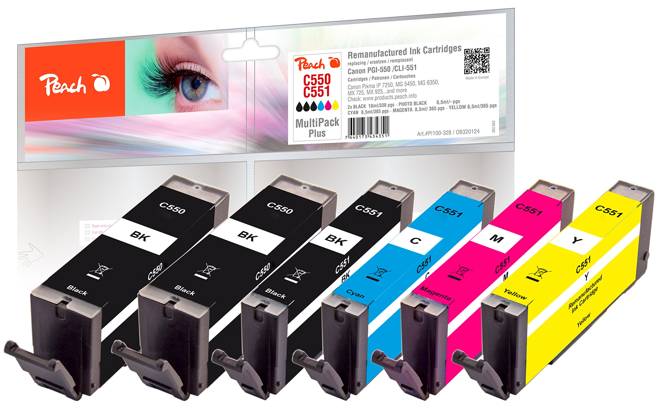 Peach Saving Pack Plus Ink cartridges, Compatible with Canon PGI-550, CLI-551