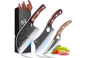 ROCOCO 3PCS Butcher Cleaver Knife Set for Meat Cutting Serbian Chef Knife Viking Boning Cleaver with...