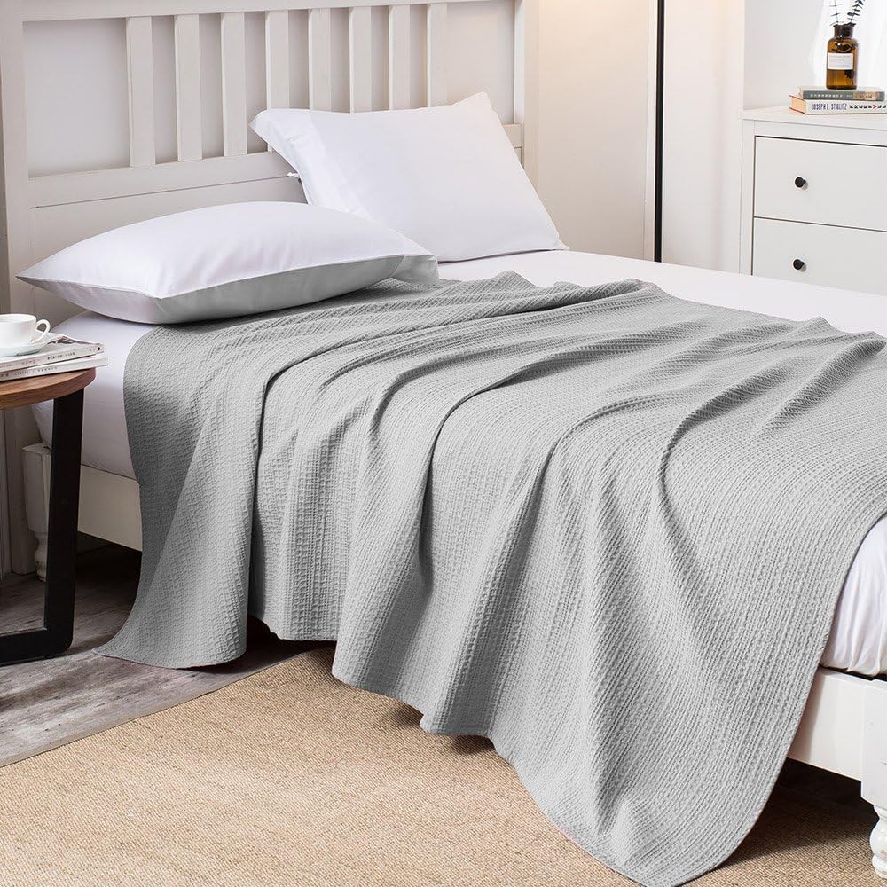Merryfeel Cotton Bed Blanket,100% Cotton Waffle Weave Blanket Throw - Grey,Twin