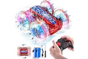 NARRIO Spider Amphibious Remote Control Car Toys for 4 5 6 7 Year Old Boys Gifts: 2.4 Ghz Double Slided 360° Rotating RC Monster Truck with LED Light - 4WD RC Stunt Car Spiderman Toys for Boys Ages 4-6-8