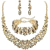 BriLove Women's Wedding Bridal Austrian Crystal Marquise Cluster Collar Necklace Dangle Earrings Set