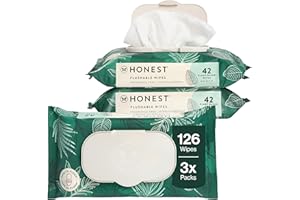 The Honest Company Flushable Wipes for Sensitive Skin Fragrance-Free Hypoallergenic pH-Balanced Feminine 99% Water Safe-to-Flush Tropical Leaves 126 Count