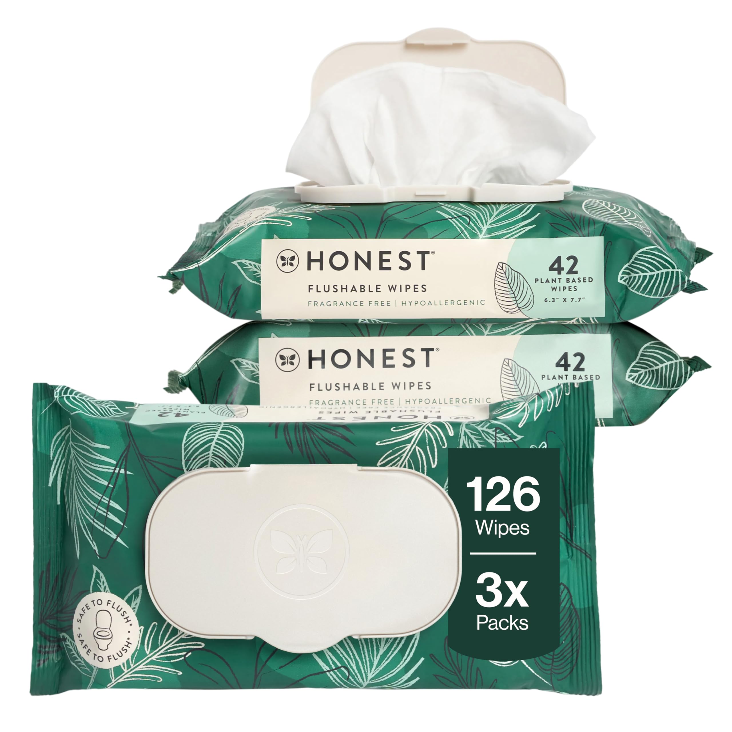 The Honest Company Flushable Wipes, Hypoallergenic, Tropical Leaves, 126ct