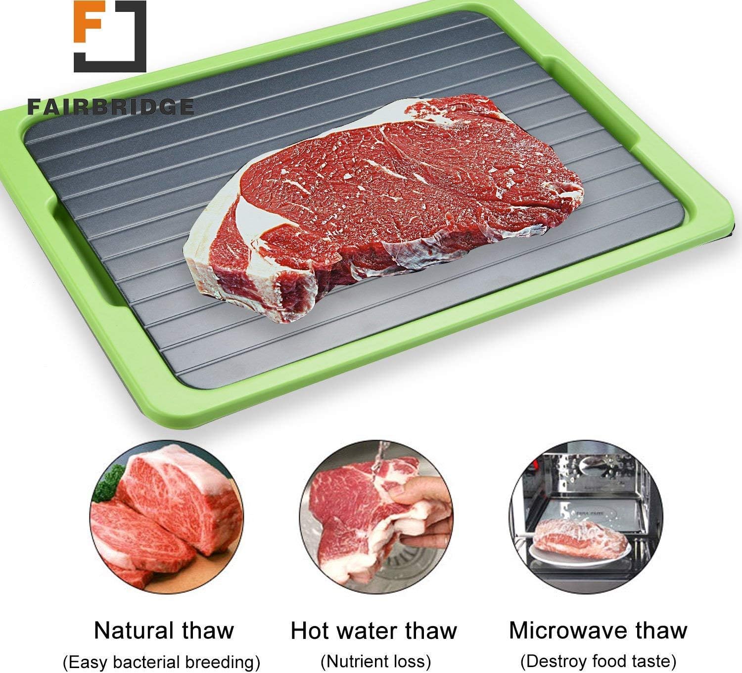Fairbridge Fast Defrosting Tray the Safest Way Meat Or Frozen Food Quickly without Electricity, Microwave, Hot Water Or Any Other (Green Tray)
