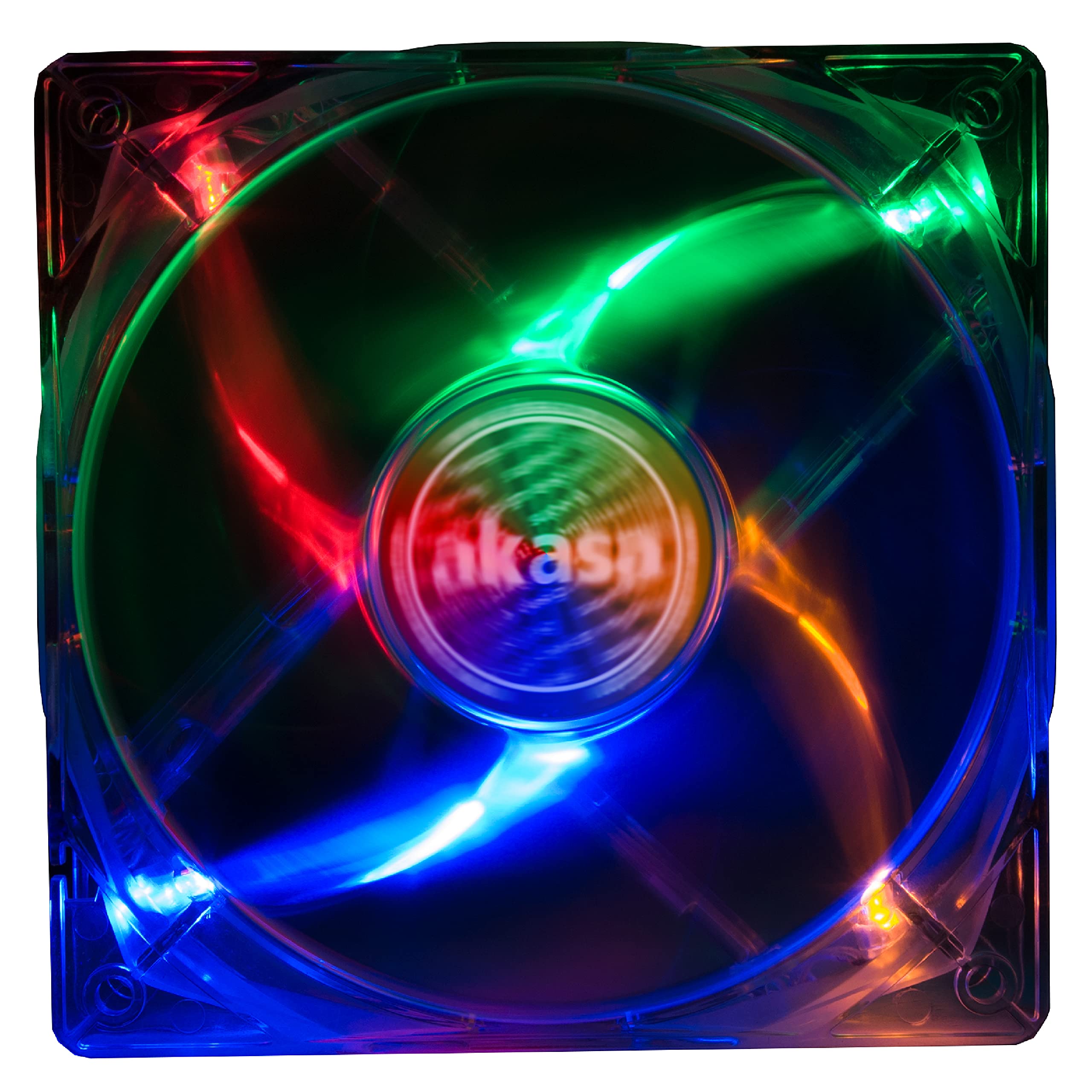 Akasa 120mm Quiet Rainbow Fan | Four Colour LED | Ultra Quiet Fan | Case Fan | Blue, White, Red, Green | 12cm | For PC, Heatsink, CPU Cooling, Ventilation | AK-274CC-4RAS