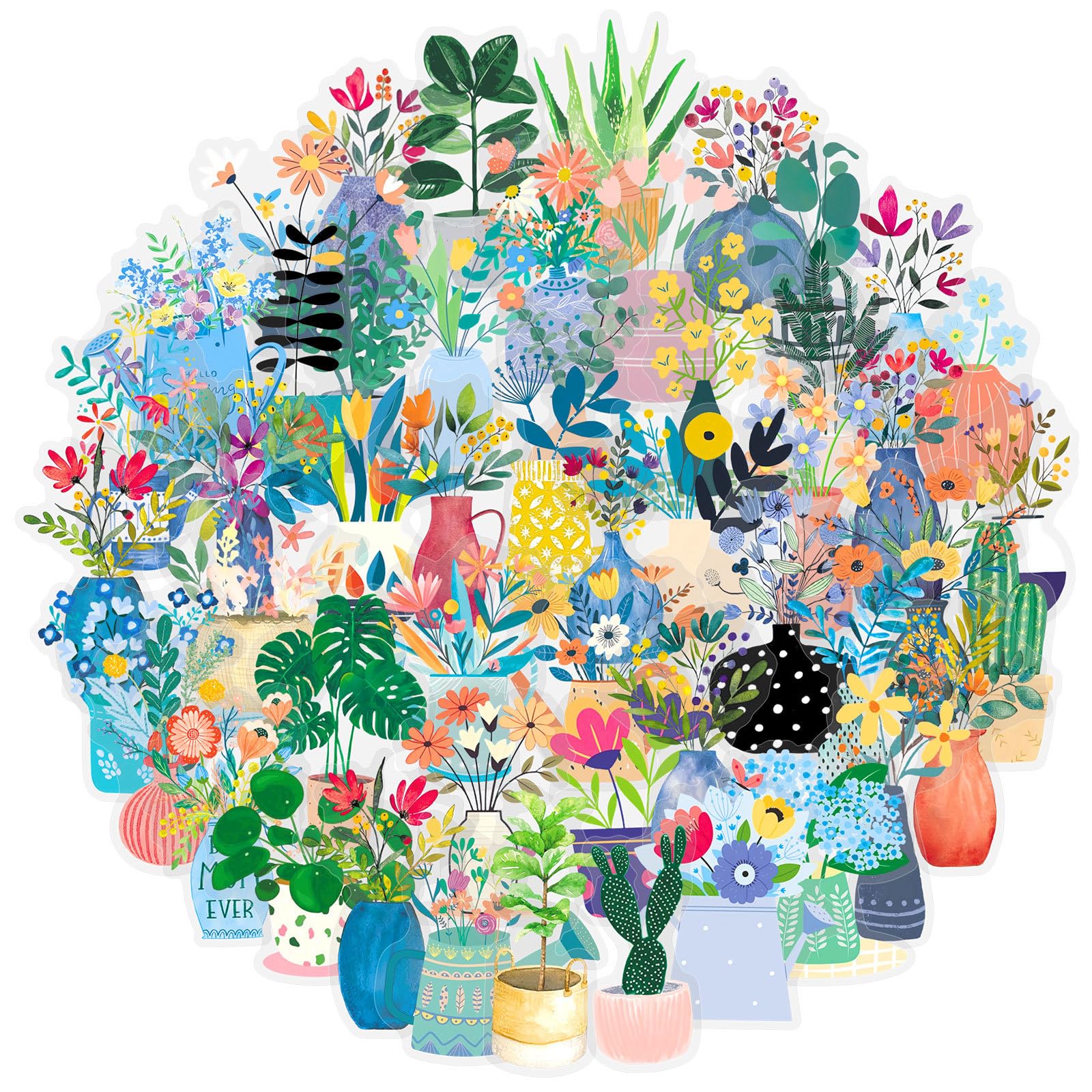 50 Pcs Green Plants PET Stickers Potted Plant Floral Sticker for Laptops Water Bottles Flower Pots Vases Decorative Phone Book Guitar Vinyl Decals for Kids Teens Adults (Plant)