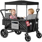 MomZi Wagon Stroller for 2 Kids, Collapsible Wagon Stroller with Removable Canopy, Foldable Stroller Wagon with 2 Seater and Storage Pocket for Baby Toddlers Black
