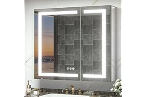 TokeShimi 36x32 Mirror Midicine Cabinet with Light and Electrical Outlet, Frontlit Anti-Fog 3 Colors Temperature Dimmable Surface or Recessed Mount for Bathroom Vanity and Modern Decor