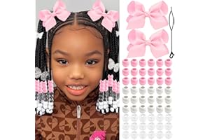 NAISKA 62PCS Pink Hair Beads 4.7inch Bow Hair Clips Cute Beads for Hair Braids Kids Girls Hair Bow Braids Jewelry Loc Accesso