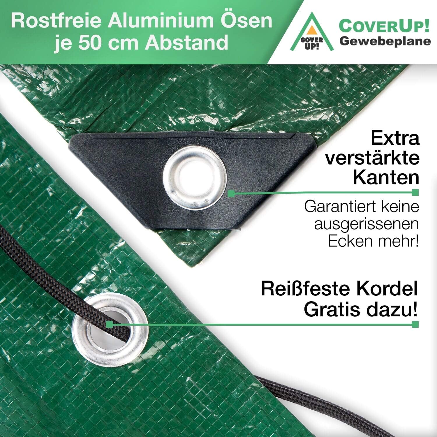 CoverUp! Tarpaulin 2 x 2 m, Green, 120g/m², Tarpaulin Waterproof Heavy Duty, Cover for garden furniture, pool, boat, outdoor - Image 3