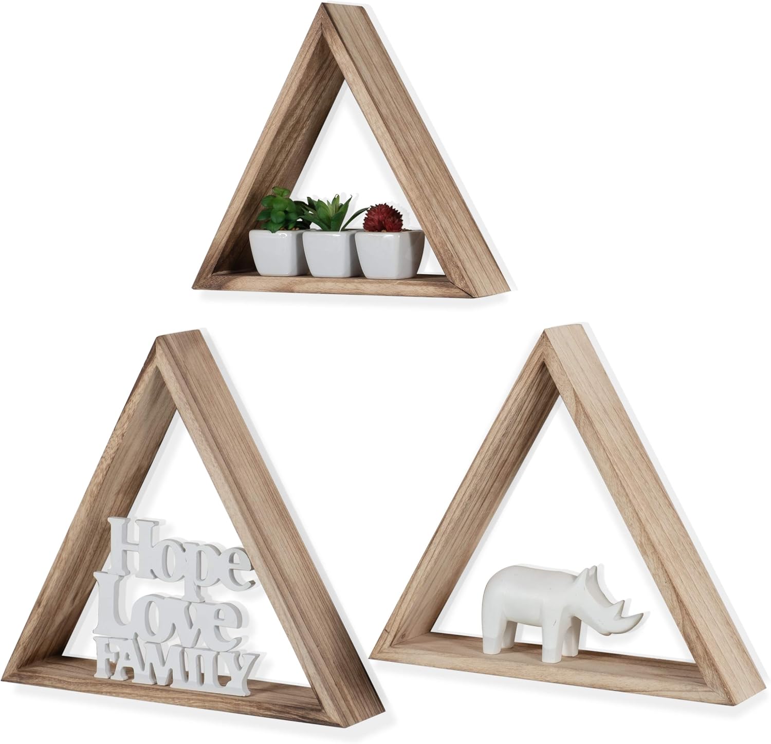 Amazon Com Rustic State Dante Wall Mount Triangle Wooden Box Geometric Floating Shelf Distressed Walnut Varying Sizes Set Of 3 Home Kitchen