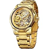 FORSINING Men's Skeleton Automatic Tourbillon Watch Self-Wind Hollow Mechanical Watch Tourbillion Rhombus Stainless Steel Wristwatch Gold OR Black