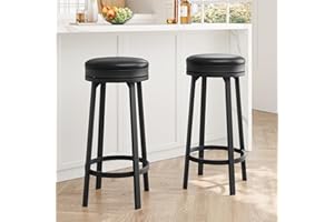 Modern Swivel Barstool Set of 2, 30 in Faux Leather Upholstered Round Counter Height Bar Stool with Footrest, 265 LB Capacity