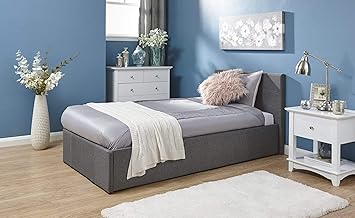 Amazon De Bett Mit Stauraum 120 Cm Abhebbarer Bettkasten Silbergraues Kleines Doppelbett Aus