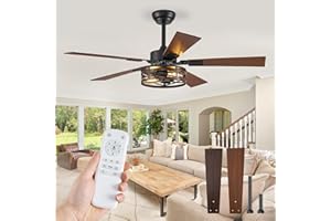 Fanbulous Farmhouse Ceiling Fans with Light, 48 Inch Bedroom Ceiling Fan with Lights, 6-Speed Adjustable, Quiet and Reversible DC Motor, Dual Finish 5 Blades, Rustic Caged Ceiling Fan for Living Room
