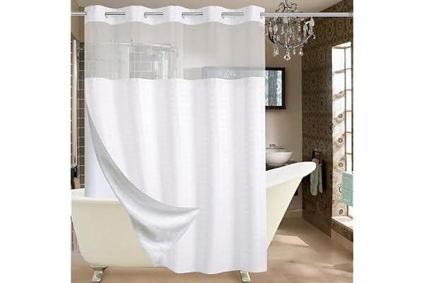 Conbo Mio Hotel Style Fabric Long Shower Curtain with Snap in Liner for Bathroom Machine Washable Waterproof Repellent Shower
